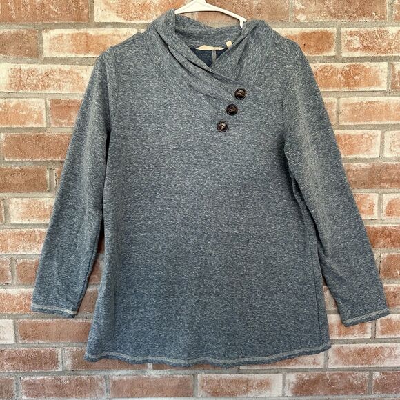 Soft Surroundings Button Accent Sweater Marbled Blue Medium - Picture 1 of 9